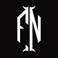fn logo monogramma con corno forma design modello vettore