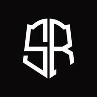 sr logo monogramma con scudo forma nastro design modello vettore