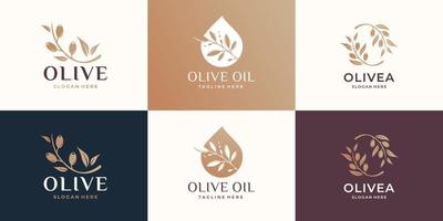 impostato di creativo oliva logo modello. oliva olio, essenziale oliva olio, femminile bellezza, moda negozio. vettore