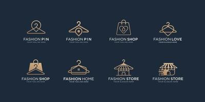 impostato di moda logo design. moda negozio, grucce, minimalista linea, shopping memorizzare logo collezione. vettore