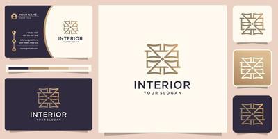 elegante geometrico stile interno e mobilia logo design ispirazione con attività commerciale carta modello. vettore