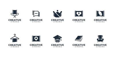 impostato di creativo cinema logo. film strisce, produzione logo, collezione cinema disegno, film clip. vettore