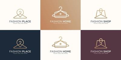 impostato collezione moda logo appendiabiti con casa, Posizione, bellezza, doppio senso concetto minimalista arte. vettore