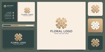 floreale logo design modello. circolare fiore astratto concetto con oro colore e attività commerciale carta. vettore