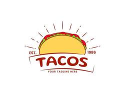 tacos Vintage ▾ logo. messicano tradizionale strada cibo. piatto cartone animato stile. isolato bianca sfondo. ristorante veloce cibo logo. vettore