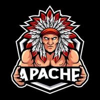 apache indiano capo portafortuna esport logo design personaggio vettore