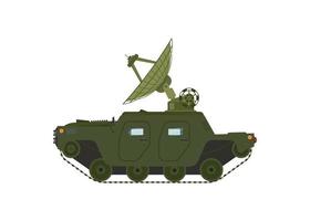 militare camion. esercito trasporto con antenna. moderno elettrodomestici nel protettivo verde colore. radar e rivelazione sistema. lettura e riconoscimento. cartone animato illustrazione vettore