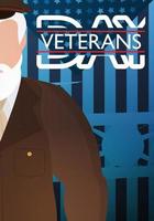 veterani giorno cartolina. un' veterano nel un' Marrone militare uniforme contro il sfondo di il bandiera. vettore