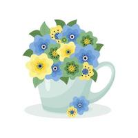 colorato fioritura fiori nel tazza. colorato primavera mazzo vettore