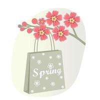 carta shopping Borsa. bellissimo rosso fiori su un' ramo. primavera fiori. vacanza i regali. vettore