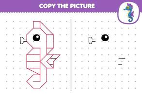 formazione scolastica gioco per bambini copia carino cartone animato cavalluccio marino immagine di collegamento il punto stampabile subacqueo foglio di lavoro vettore