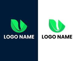 verde eco lettere u logo con le foglie. iniziale u logo design vettore