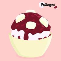 piatto design illustrazione di bingsu. coreano rasato ghiaccio con dolce rosso fagioli. asiatico dolce cibo vettore