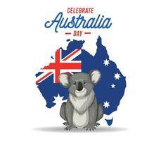 contento Australia giorno scritta. carta geografica di Australia con bandiera su un' blu sfondo. vettore illustrazione