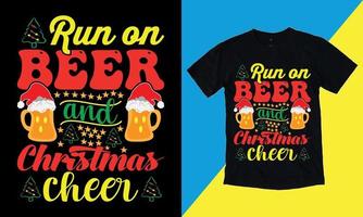 correre su birra e Natale rallegrare maglietta slogan e abbigliamento disegno, tipografia, Stampa, vettore illustrazione, dicembre 25, ondulato, retrò, t camicia.