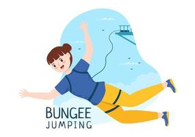 bungee salto illustrazione con un' persona indossare un elastico corda caduta salto a partire dal un' altezza nel piatto cartone animato estremo gli sport vettore modello