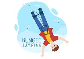 bungee salto illustrazione con un' persona indossare un elastico corda caduta salto a partire dal un' altezza nel piatto cartone animato estremo gli sport vettore modello