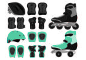 Set di icone di attrezzature Rollerblade vettore