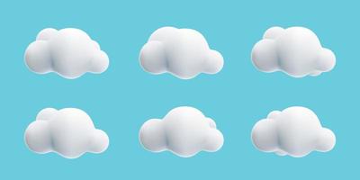 3d bianca soffice nube cartone animato stile collezione impostato su blu cielo vettore