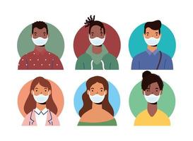 diversità persone personaggi che indossano maschere facciali vettore