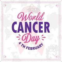 mondo cancro giorno 4 febbraio icona e logo vettore con colorato nastro e grigio carta geografica