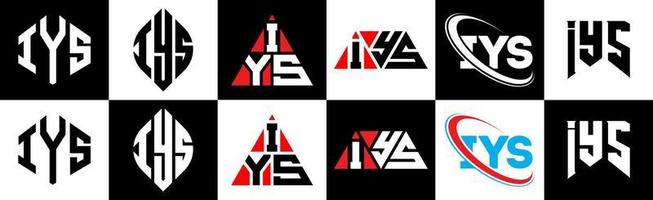 iys lettera logo design nel sei stile. iys poligono, cerchio, triangolo, esagono, piatto e semplice stile con nero e bianca colore variazione lettera logo impostato nel uno tavola da disegno. iys minimalista e classico logo vettore