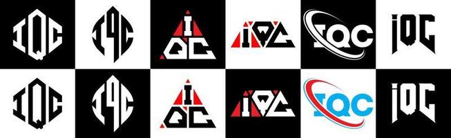 iqc lettera logo design nel sei stile. iqc poligono, cerchio, triangolo, esagono, piatto e semplice stile con nero e bianca colore variazione lettera logo impostato nel uno tavola da disegno. iqc minimalista e classico logo vettore