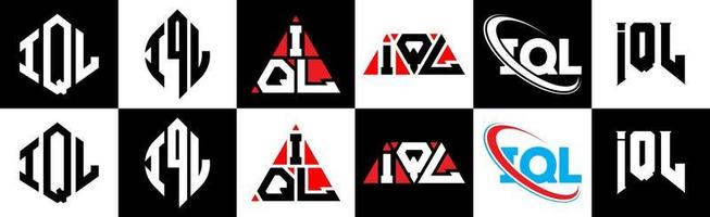 iql lettera logo design nel sei stile. iql poligono, cerchio, triangolo, esagono, piatto e semplice stile con nero e bianca colore variazione lettera logo impostato nel uno tavola da disegno. iql minimalista e classico logo vettore