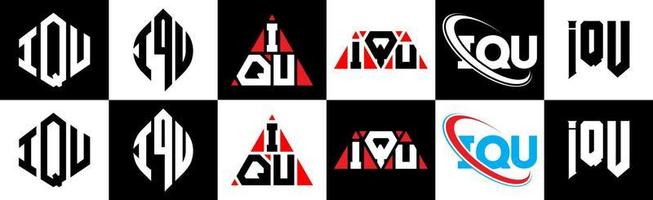 iqu lettera logo design nel sei stile. iqu poligono, cerchio, triangolo, esagono, piatto e semplice stile con nero e bianca colore variazione lettera logo impostato nel uno tavola da disegno. iqu minimalista e classico logo vettore