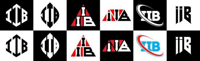 iib lettera logo design nel sei stile. iib poligono, cerchio, triangolo, esagono, piatto e semplice stile con nero e bianca colore variazione lettera logo impostato nel uno tavola da disegno. iib minimalista e classico logo vettore