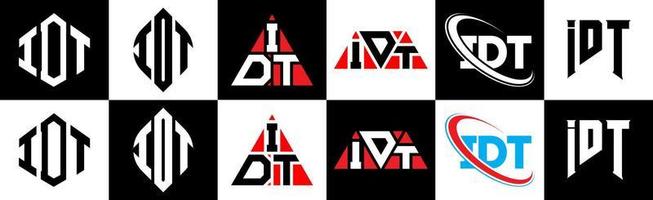 idt lettera logo design nel sei stile. idt poligono, cerchio, triangolo, esagono, piatto e semplice stile con nero e bianca colore variazione lettera logo impostato nel uno tavola da disegno. idt minimalista e classico logo vettore