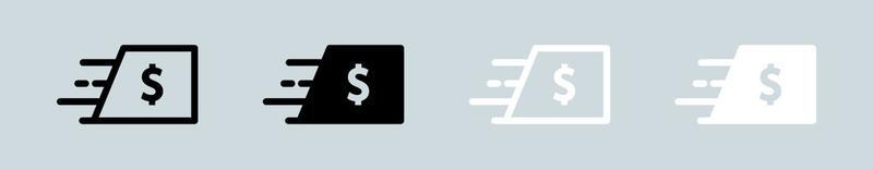 Spedire i soldi icona impostato nel nero e bianca. pagamento segni vettore illustrazione.