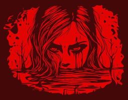 orrore schizzo Gotico ragazza e metà viso di goth donna sopra acqua. isolato vettore illustrazione. fantasia, occultismo, tatuaggio arte, colorazione prenotare, stampe