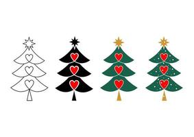 astratto icona di un' Natale albero decorato con tre cuori vettore