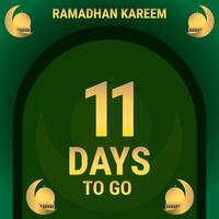 11 giorni per andare. conto alla rovescia le foglie bandiera giorno. calcolatore il tempo per il mese di Ramadan. eps10 vettore illustrazione.