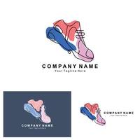 design del logo delle scarpe da ginnastica, illustrazione vettoriale di calzature giovanili di tendenza, semplice concetto funky