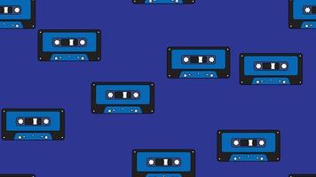 senza soluzione di continuità modello infinito con musica Audio cassette vecchio retrò Vintage ▾ fricchettone a partire dal anni '70, anni 80, anni 90 isolato su blu sfondo. vettore illustrazione