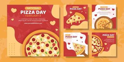 nazionale Pizza giorno sociale media inviare piatto cartone animato mano disegnato modelli illustrazione vettore