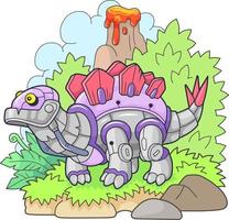 cartone animato robot dinosauro stegosauro, divertente illustrazione vettore