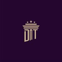 dt iniziale monogramma logo design per studio legale avvocati con pilastro vettore Immagine