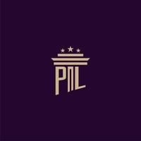 pl iniziale monogramma logo design per studio legale avvocati con pilastro vettore Immagine