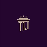 tj iniziale monogramma logo design per studio legale avvocati con pilastro vettore Immagine