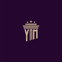 ym iniziale monogramma logo design per studio legale avvocati con pilastro vettore Immagine