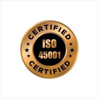 iso 45001 - Salute e sicurezza, certificazione francobollo. piatto stile, semplice design vettore