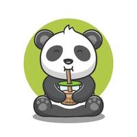 carino cartone animato panda potabile e seduta, vettore illustrazione.