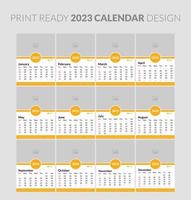 mensile orizzontale parete calendario 2023 design modello. settimana inizia su domenica. impostato di 12 mesi. vettore