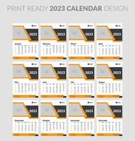 mensile orizzontale parete calendario 2023 design modello. settimana inizia su domenica. impostato di 12 mesi. vettore