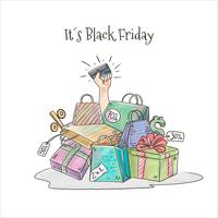 Mano con carta di credito e borse per Black Friday Vector