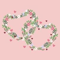 contento San Valentino giorno saluto carta. piazza modello con fiori nel il modulo di Due cuori. adatto per sociale media messaggi, bandiera disegno, pubblicità. vettore illustrazioni su un' pastello sfondo.