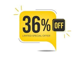 36 via limitato speciale offerta. bandiera con trentasei per cento sconto su un' giallo piazza Palloncino. vettore